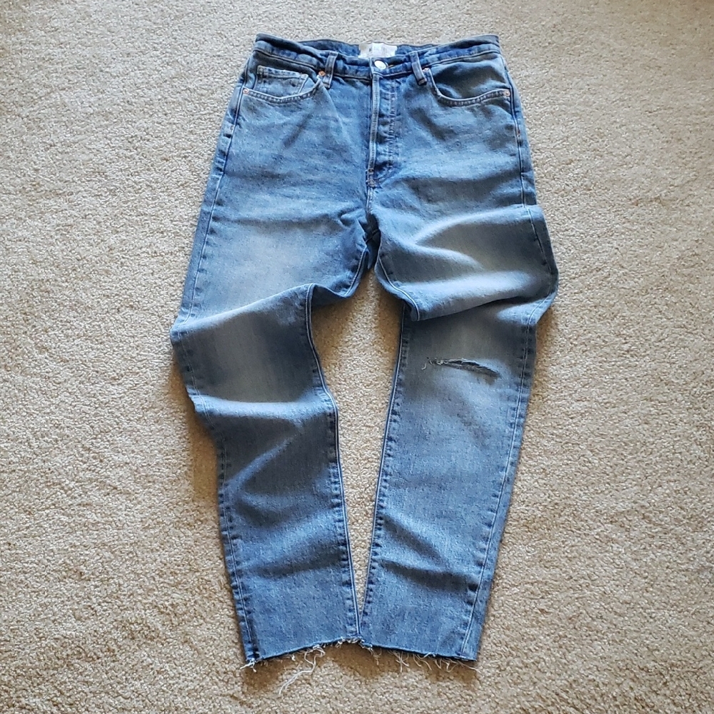 We The Free High Rise Distressed Blue Jeans Slim Fit Button Fly Sz 29 NWT Baddie